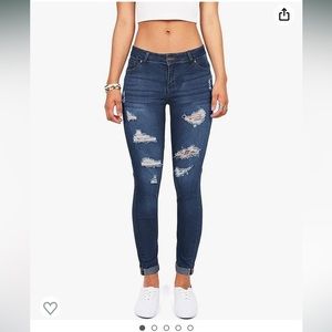 NWT New Tengfu Size 6 Skinny Distressed Denim Blue Jeans Cuffed